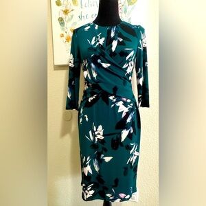 Eliza J Women’s Teal Floral Round Neck Dress, Size 6
